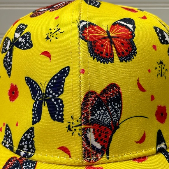 Butterfly & Ladybug Yellow Cap with Multicolored Butterflies Baseball Cap - Picture 8 of 12